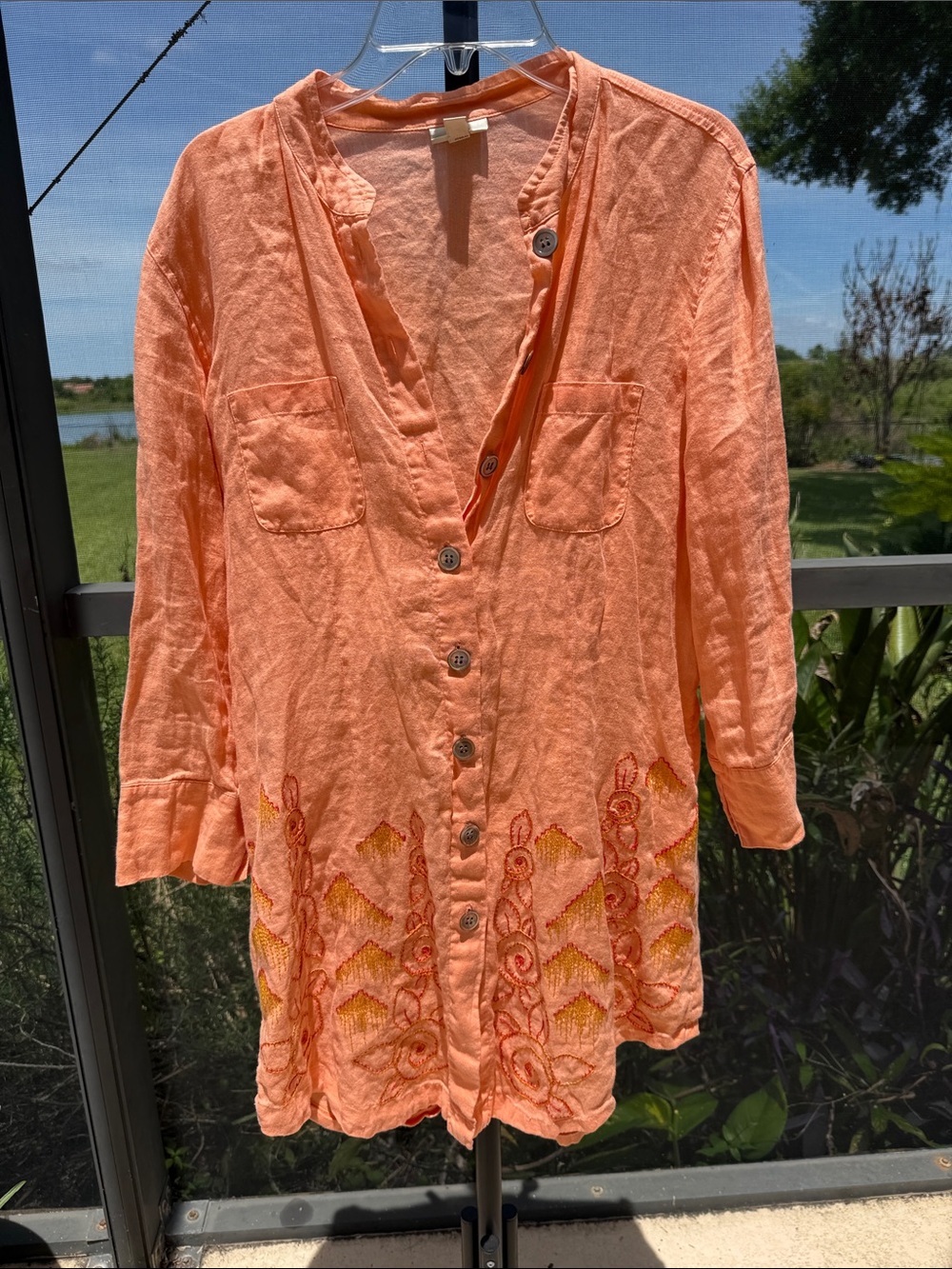 J. Jill tall XST Coral Peach Linen Button-Front Swim Coverup dress